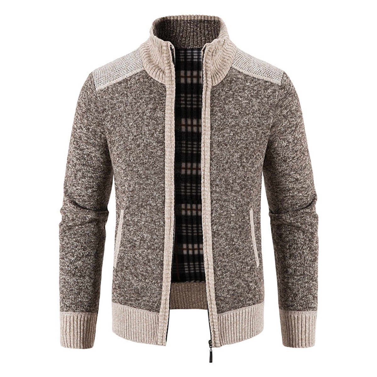 men's full-zip stand collar jacket in coffee brown