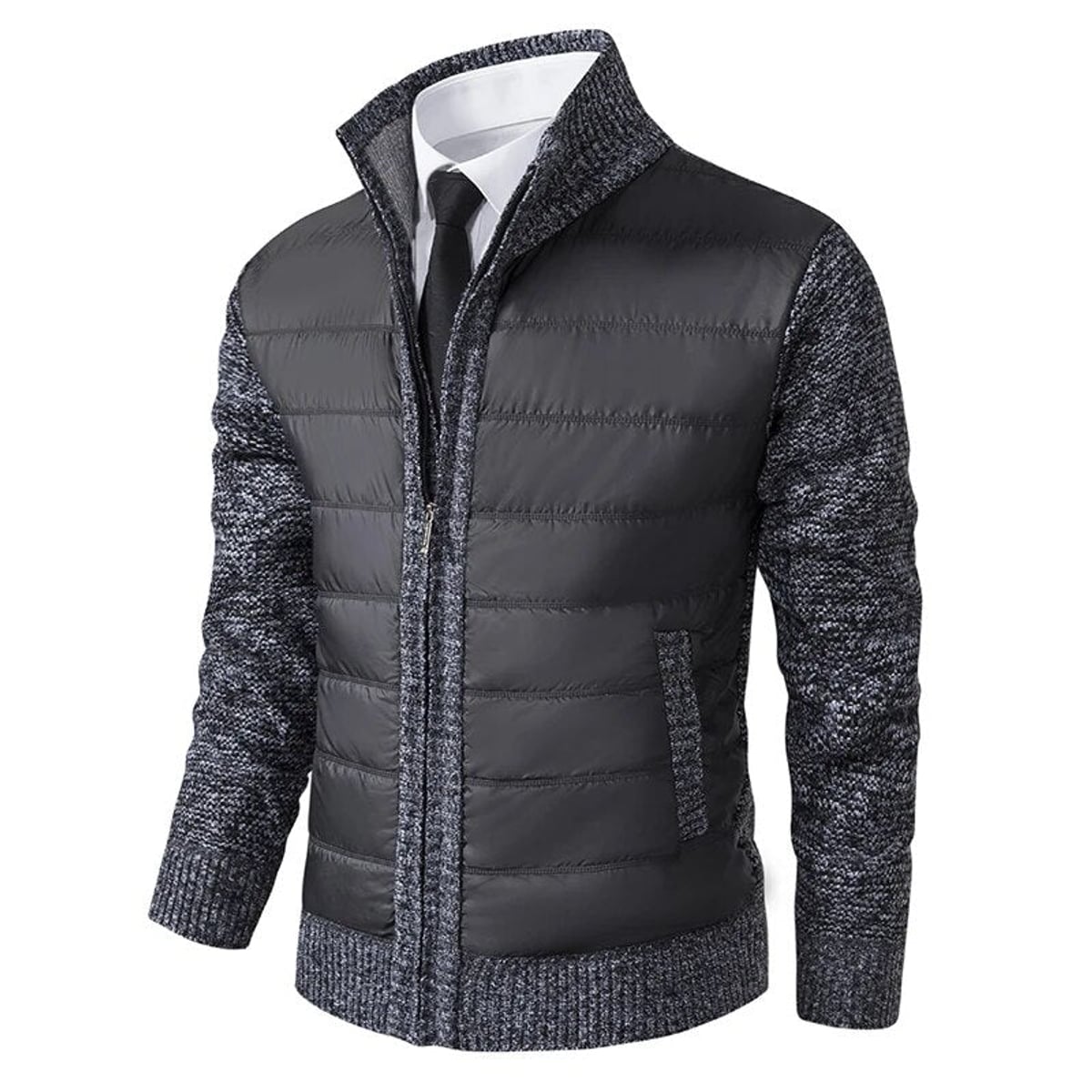men's high neck zip-up jacket in dark gray
