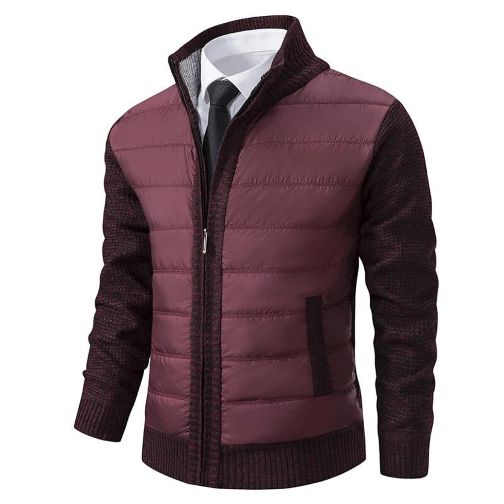 men's high neck zip-up jacket in burgundy