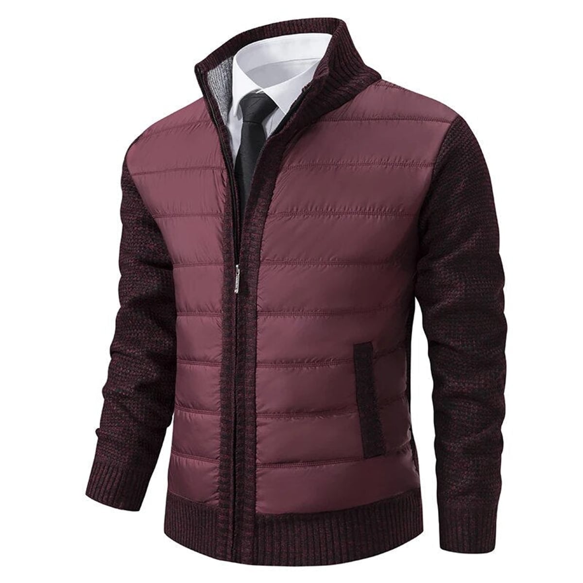 men's high neck zip-up jacket in burgundy