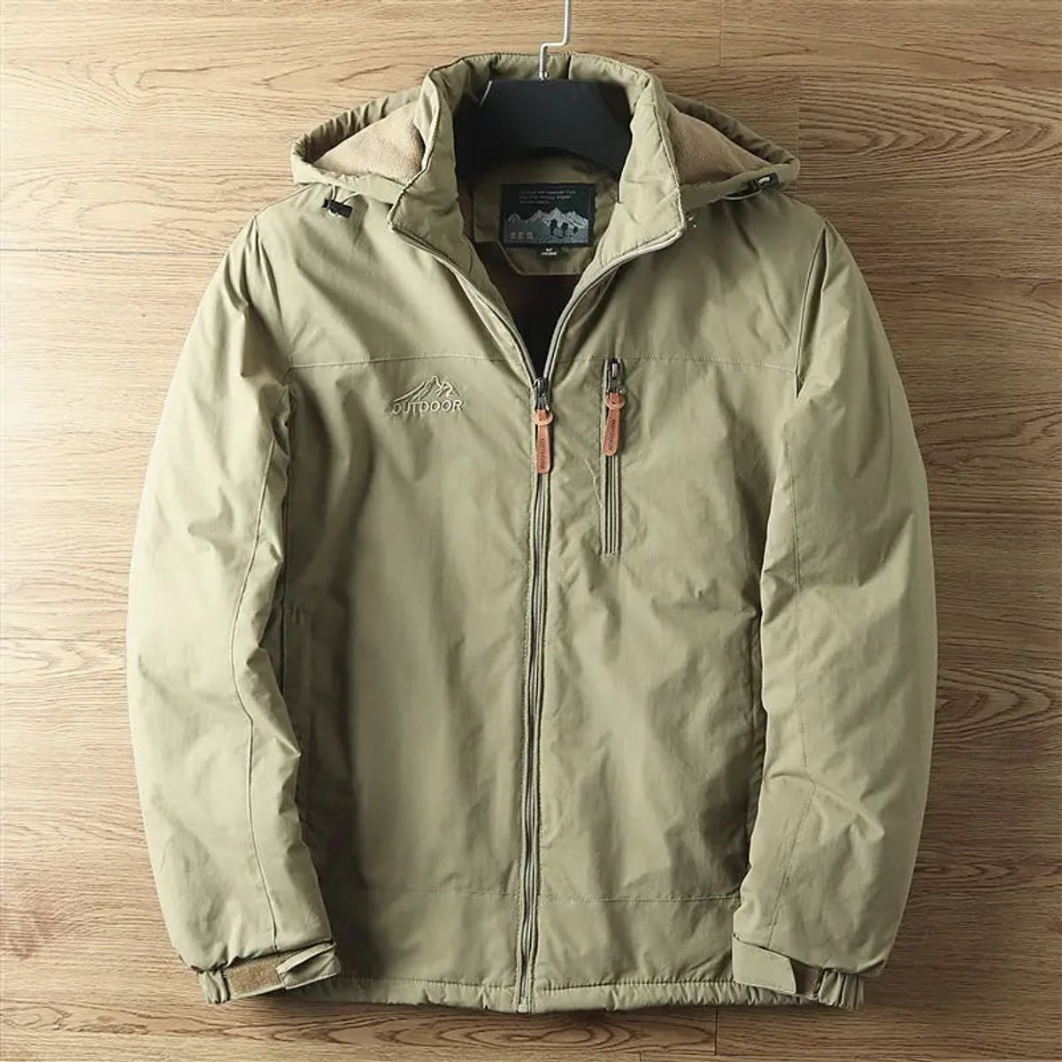 men's hooded thermal winter coat in khaki