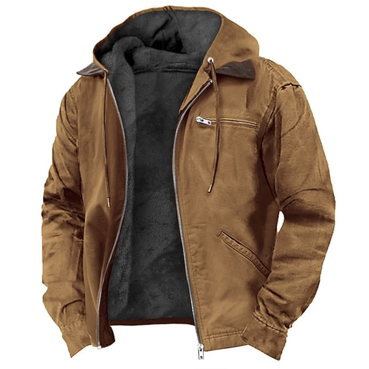 men's hooded zip-up outdoor jacket in brown