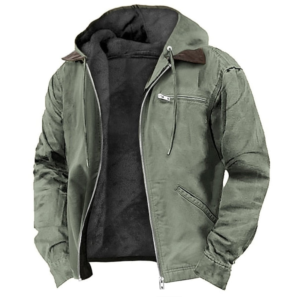 men's hooded zip-up outdoor jacket in army green