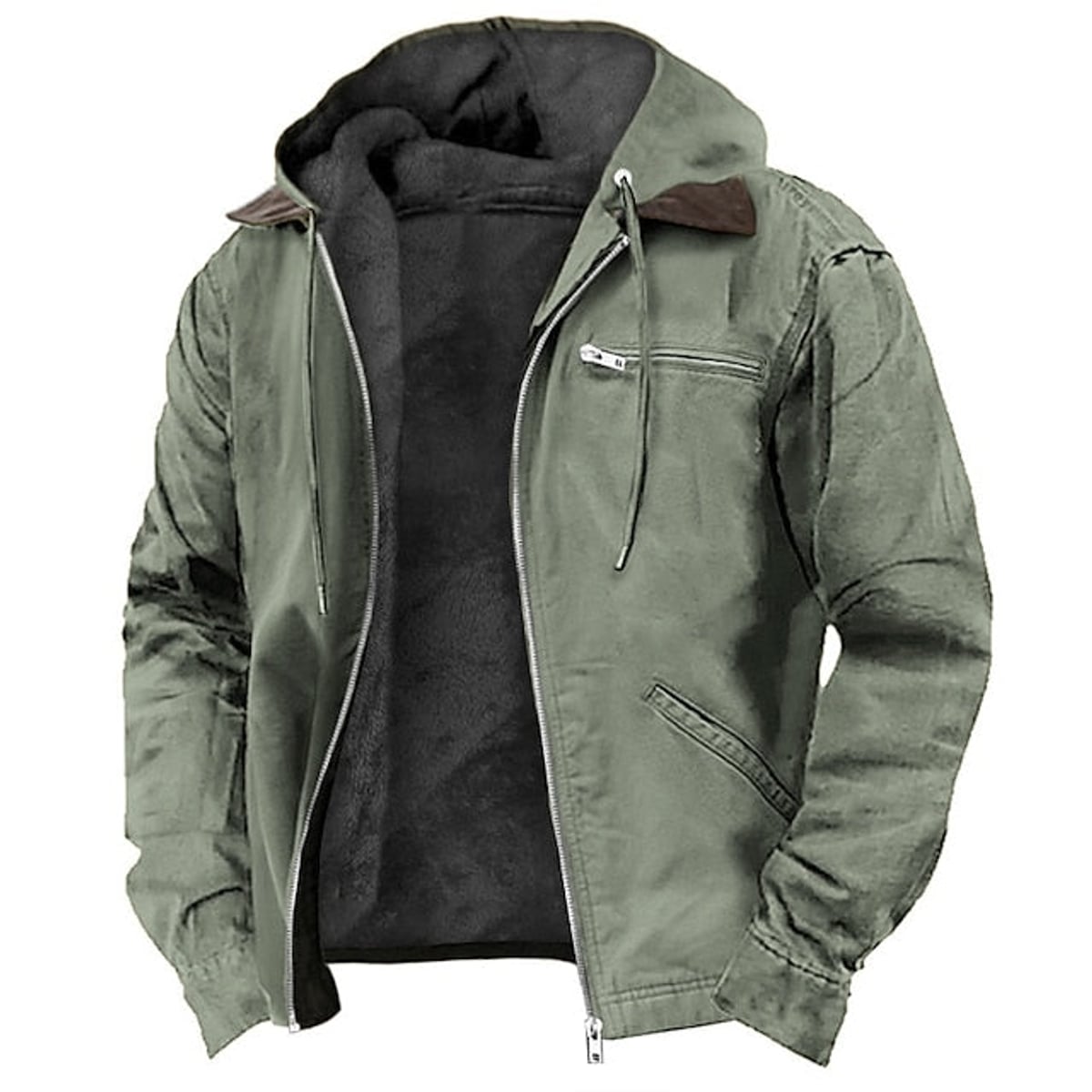 men's hooded zip-up outdoor jacket in army green