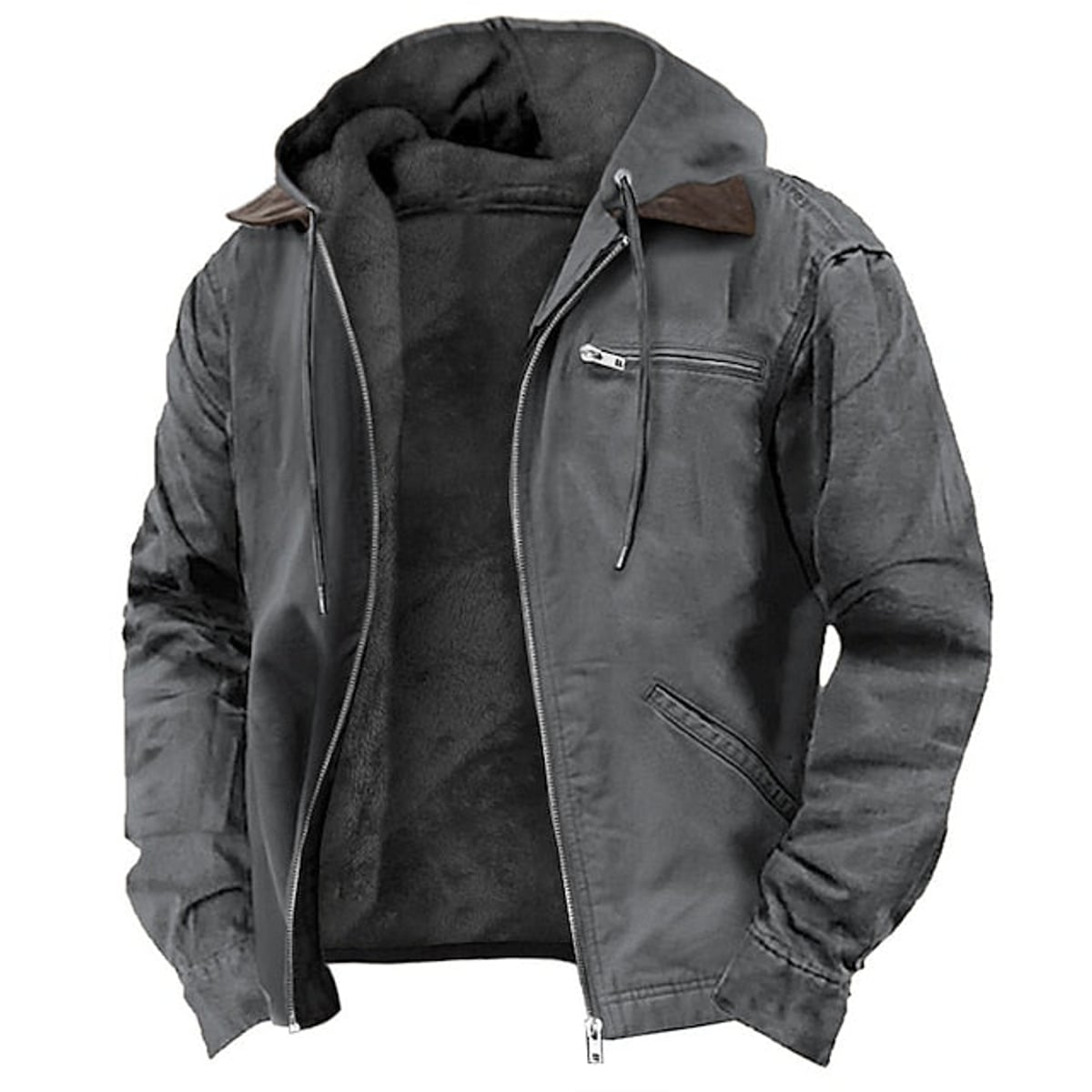 men's hooded zip-up outdoor jacket in gray