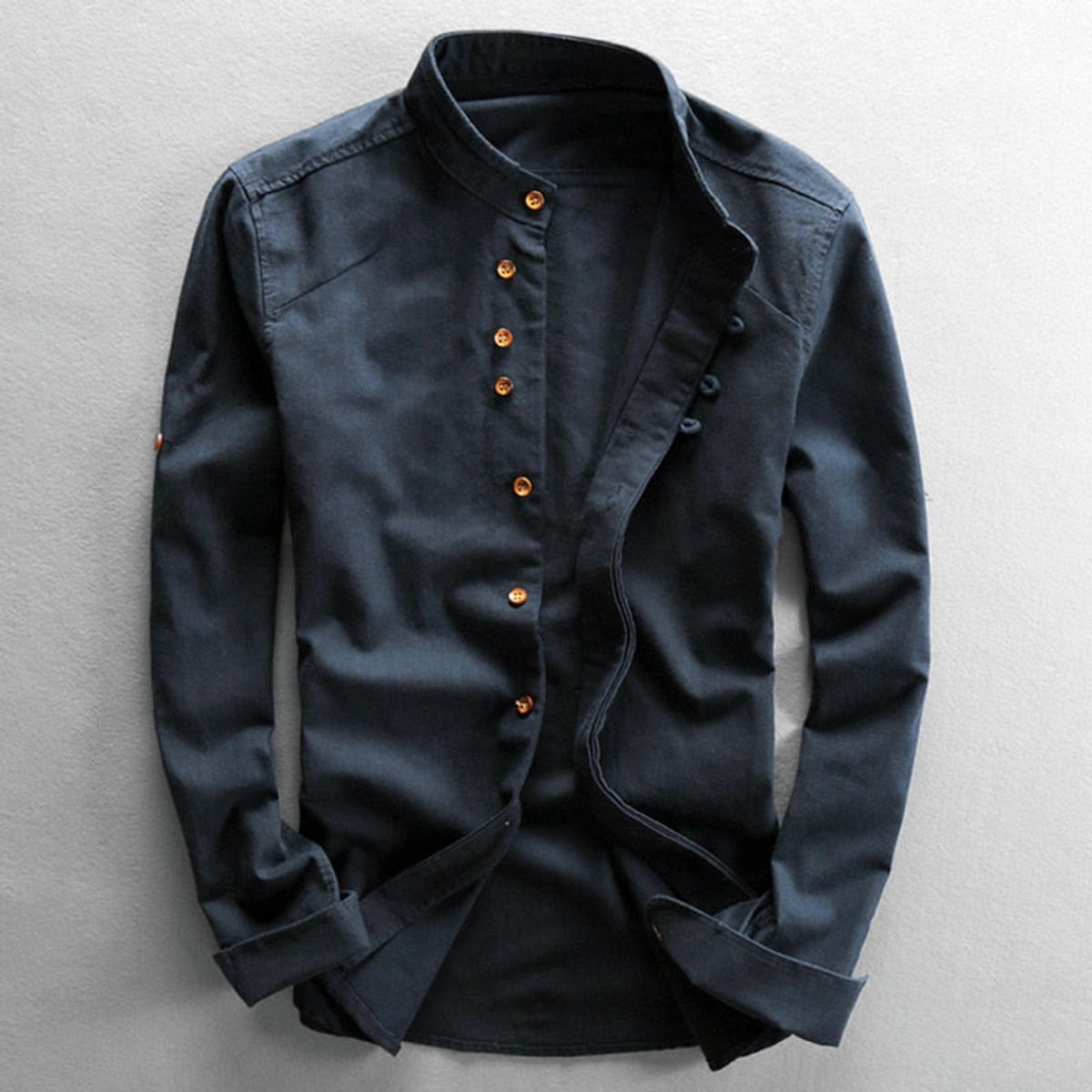 men's japanese style camp collar shirt in navy