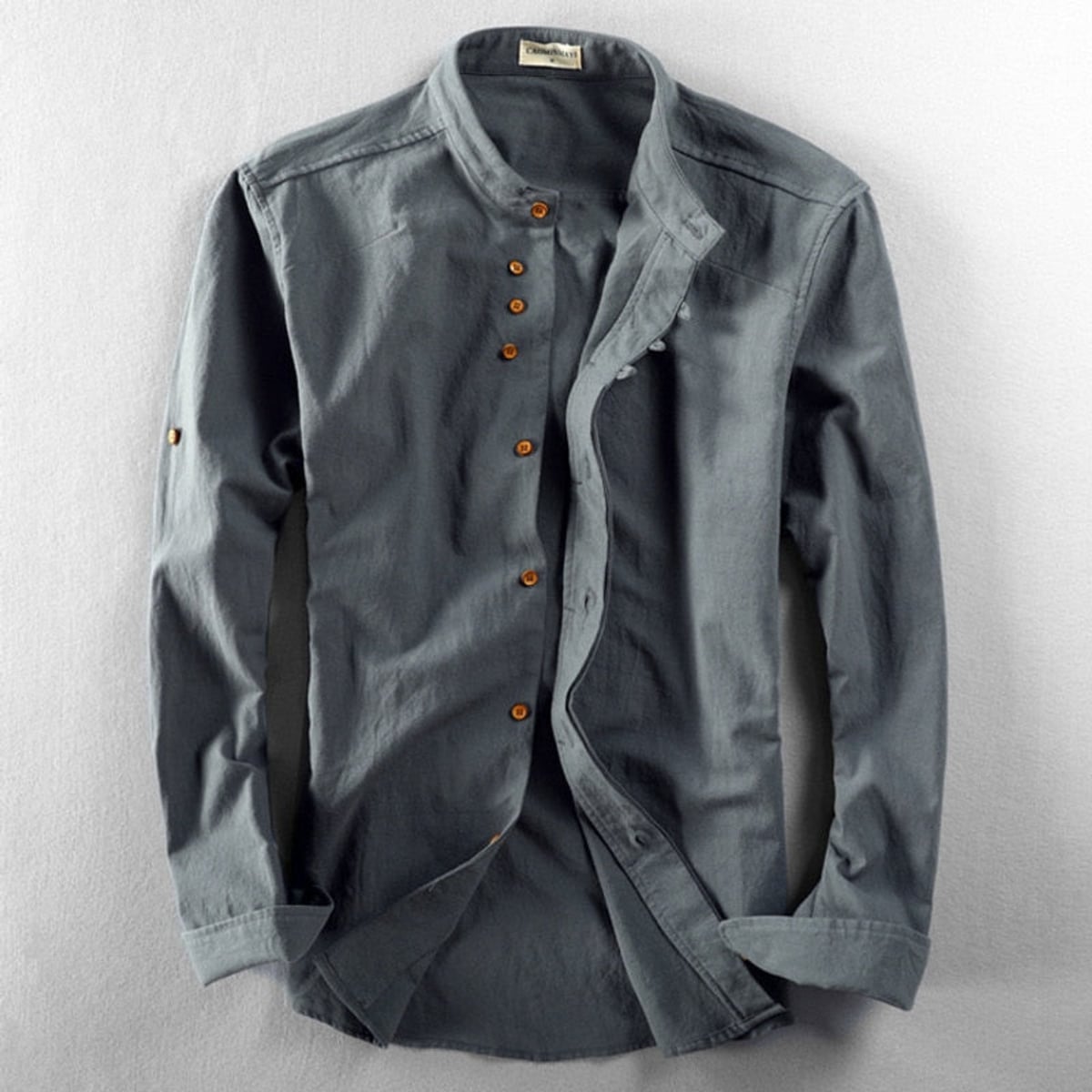 men's japanese style camp collar shirt in charcoal