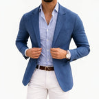 men's knit blazer with notch lapel in blue