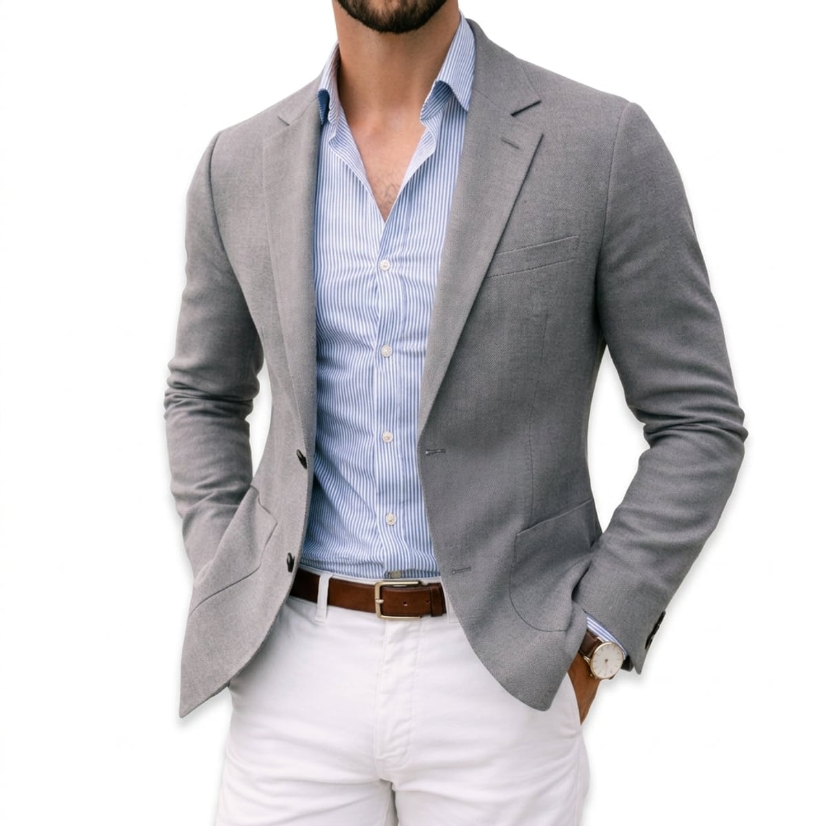 men's knit blazer with notch lapel in silver