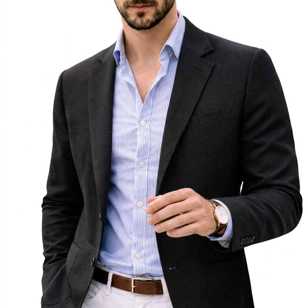 men's knit blazer with notch lapel in black