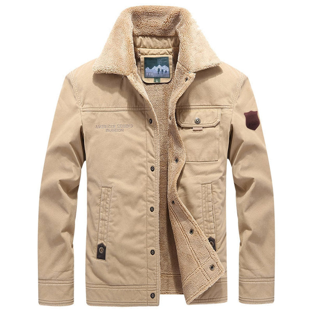 men's long sleeve button-up jacket in khaki
