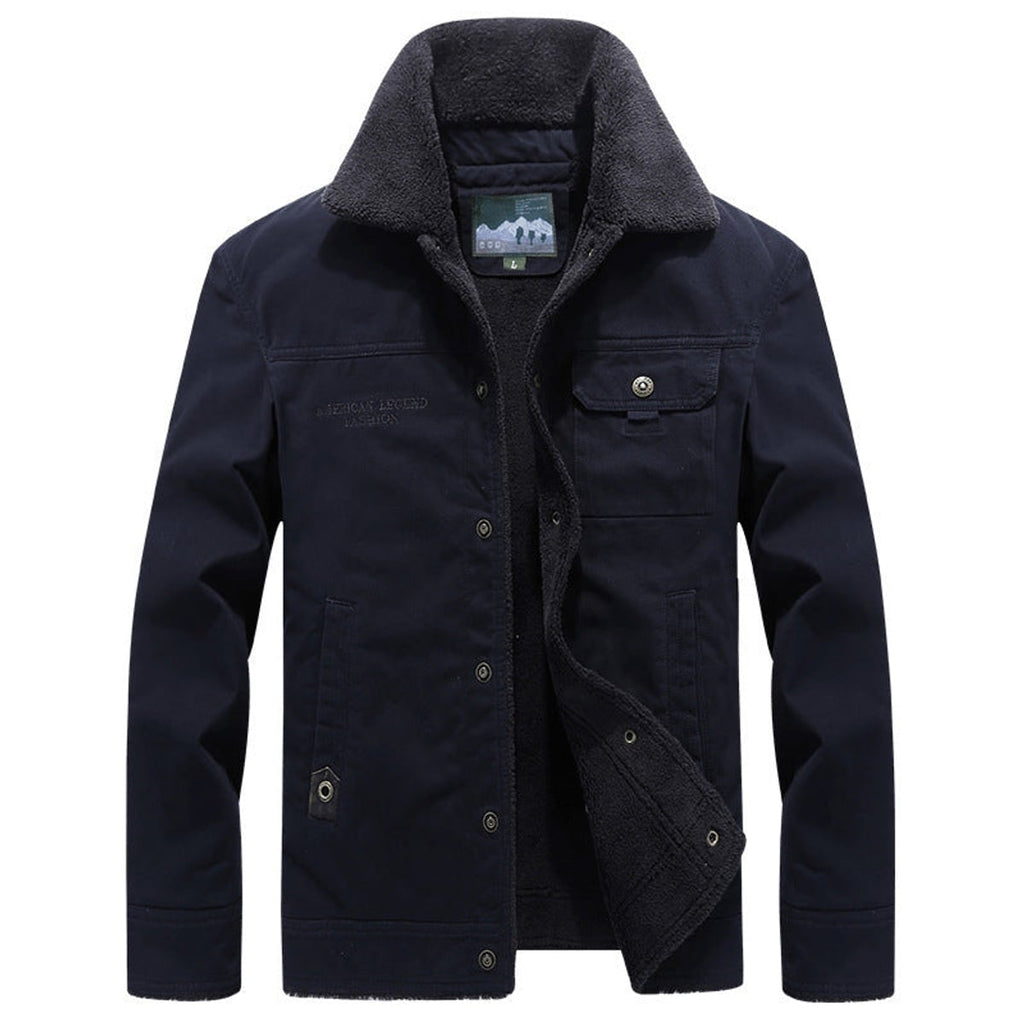 men's long sleeve button-up jacket in dark blue