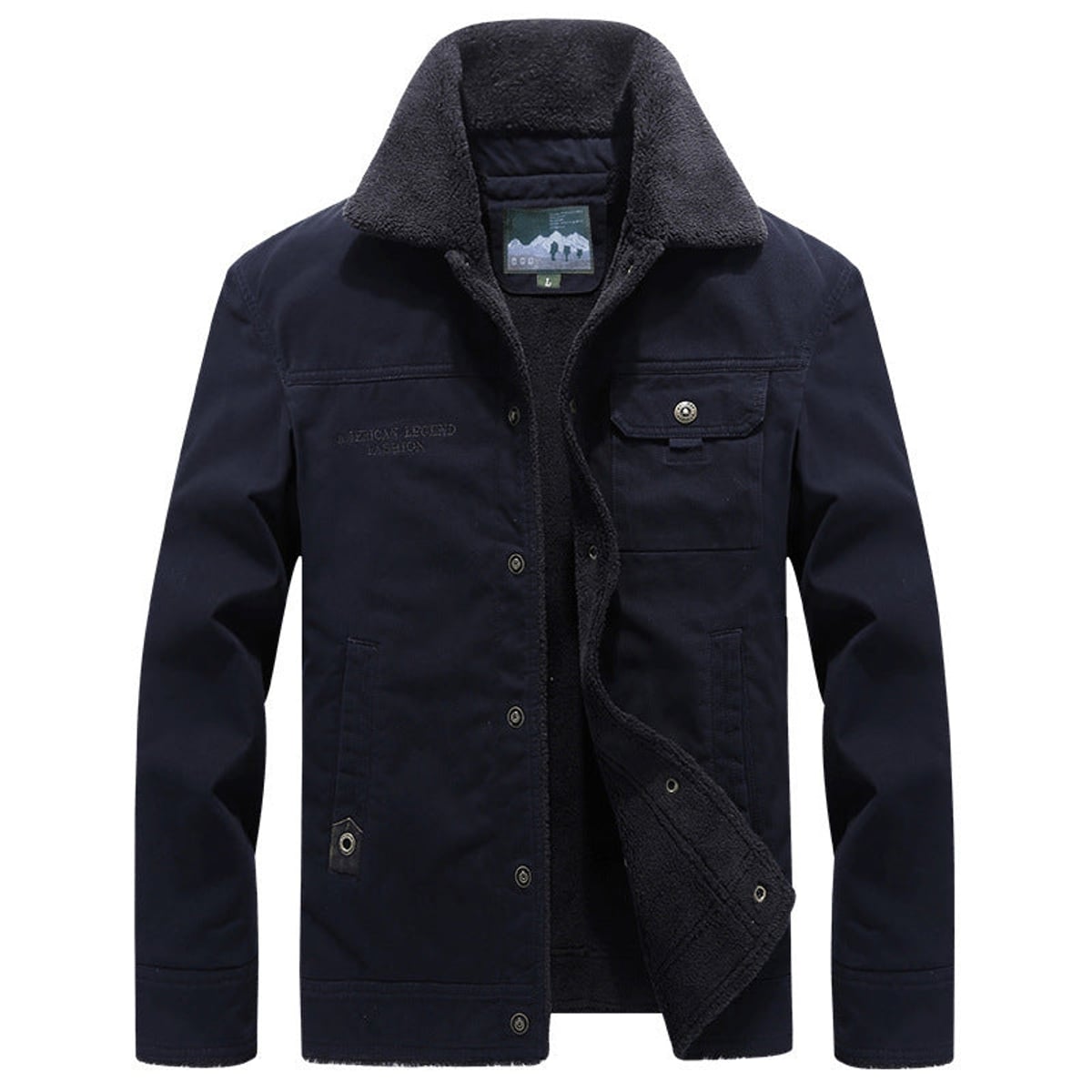 men's long sleeve button-up jacket in dark blue