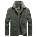 men's long sleeve button-up jacket in olive green