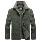 men's long sleeve button-up jacket in olive green