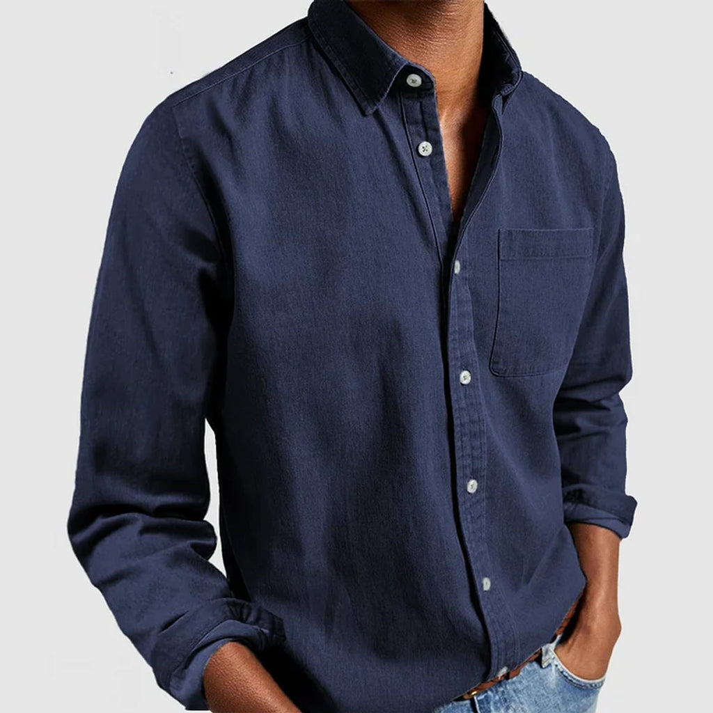 men's long sleeve casual shirt in navy blue
