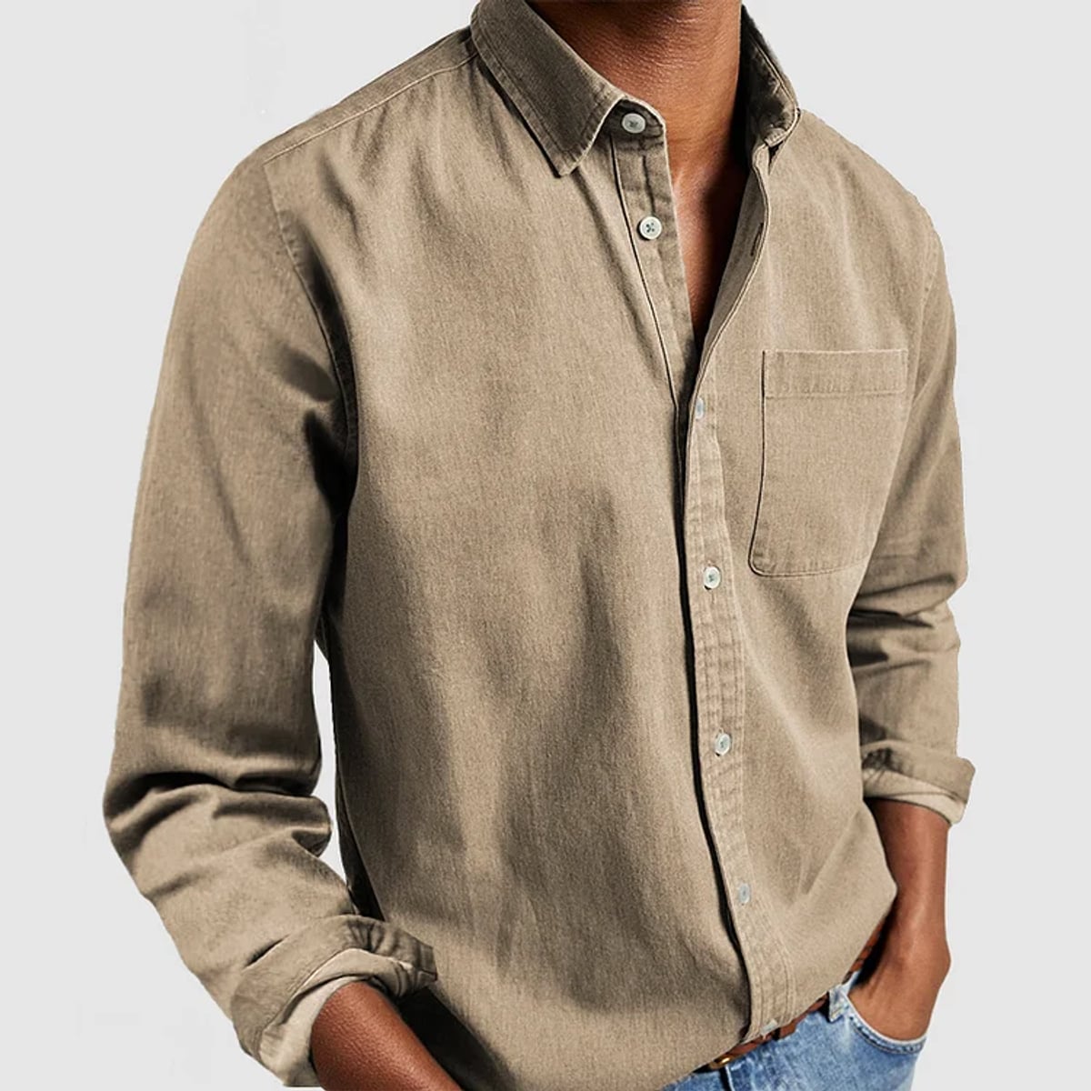 men's long sleeve casual shirt in khaki