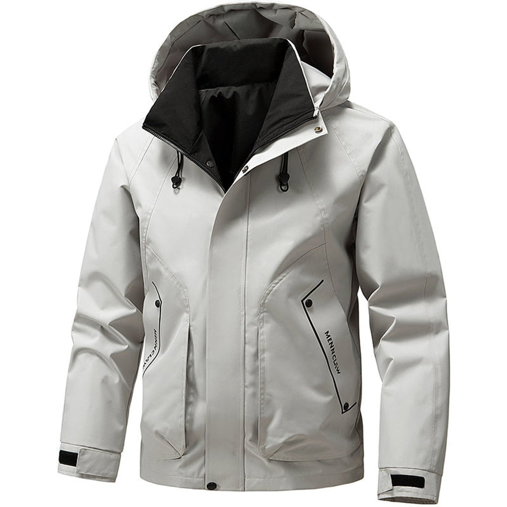 men's long sleeve hooded zip jacket white