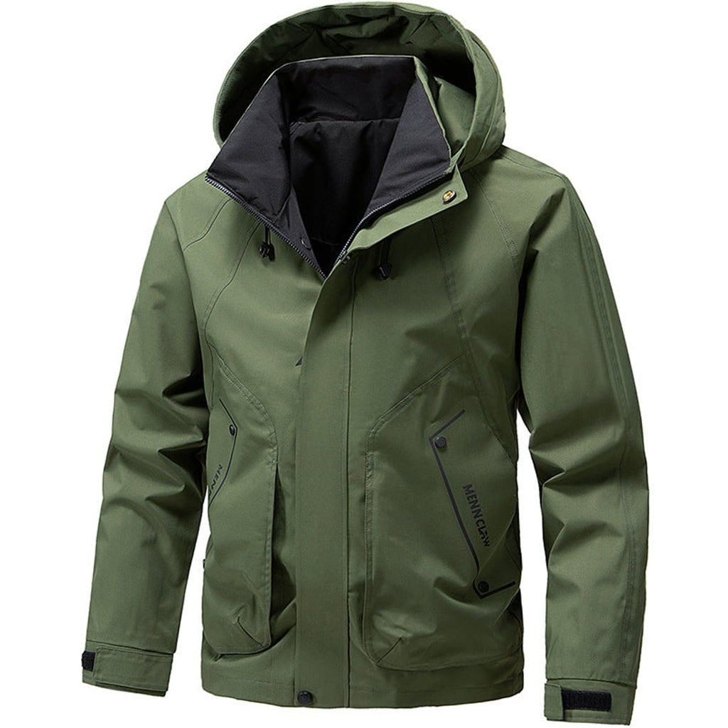 men's long sleeve hooded zip jacket olive green