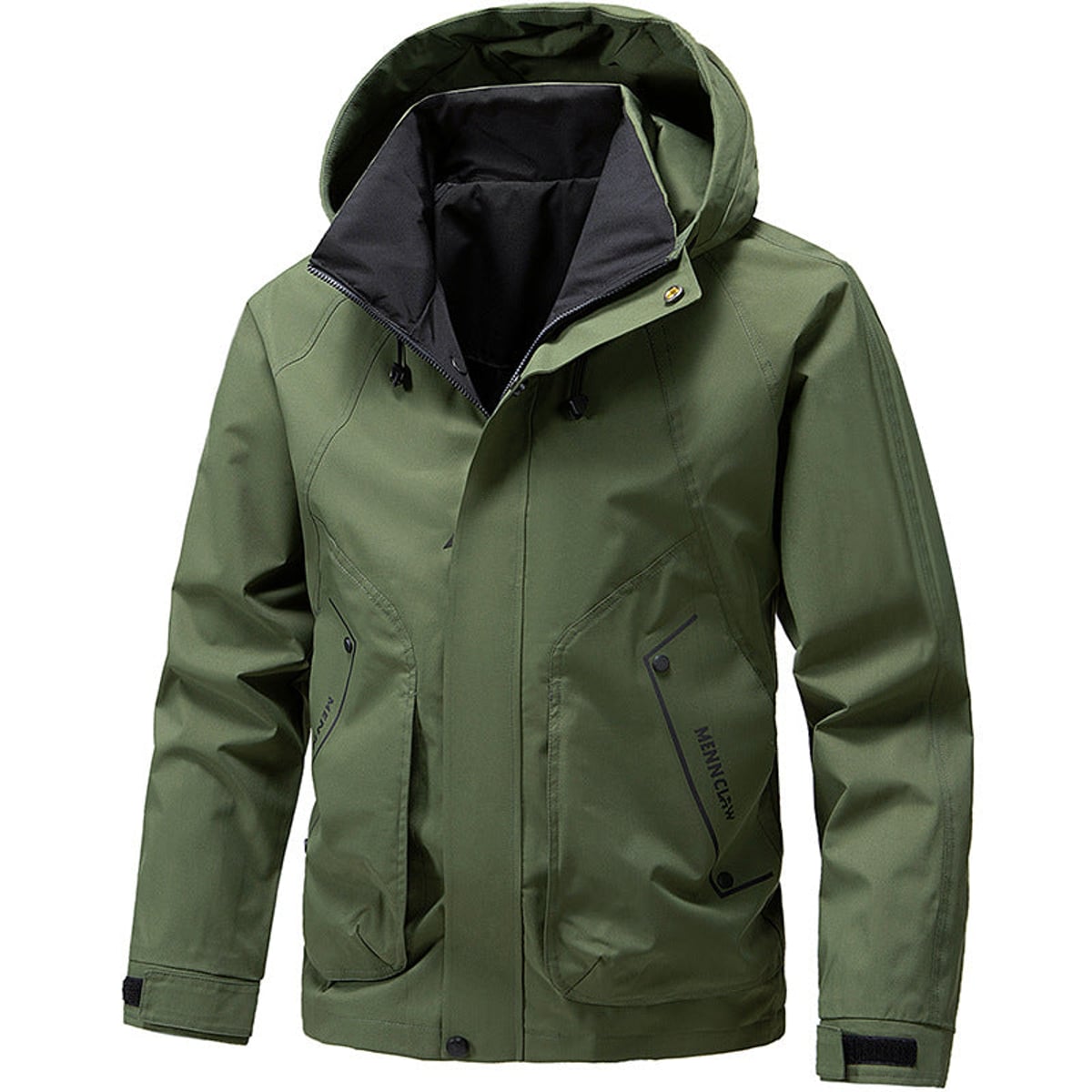 men's long sleeve hooded zip jacket olive green