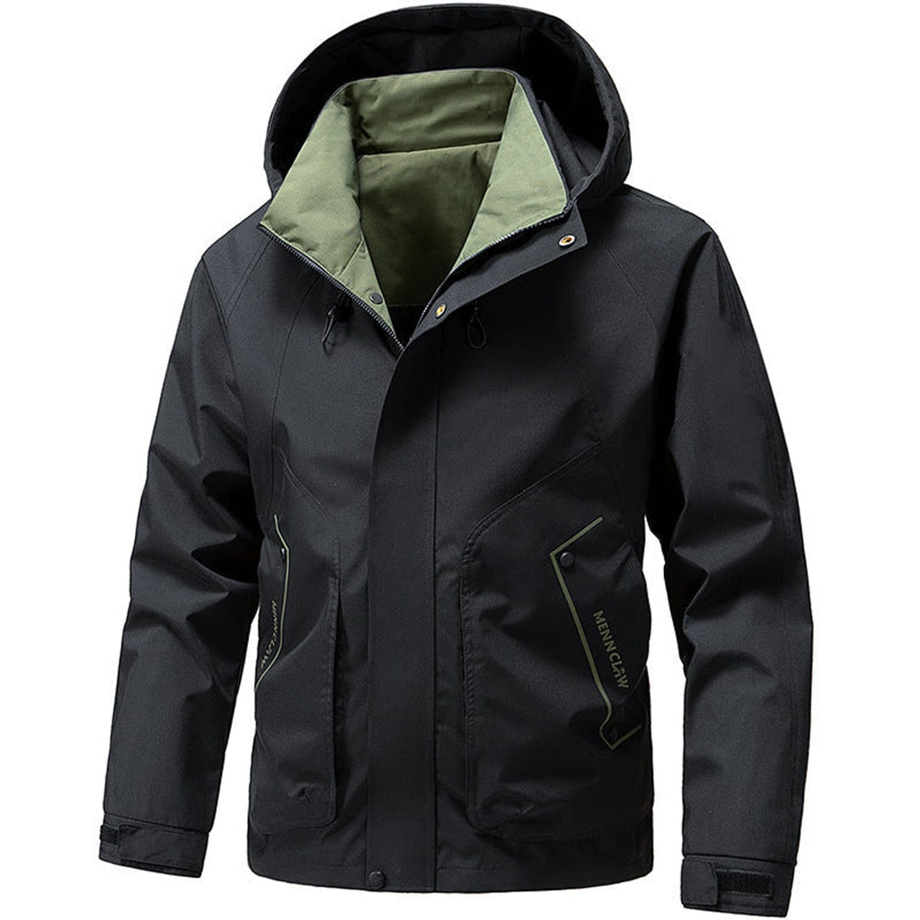 men's long sleeve hooded zip jacket black