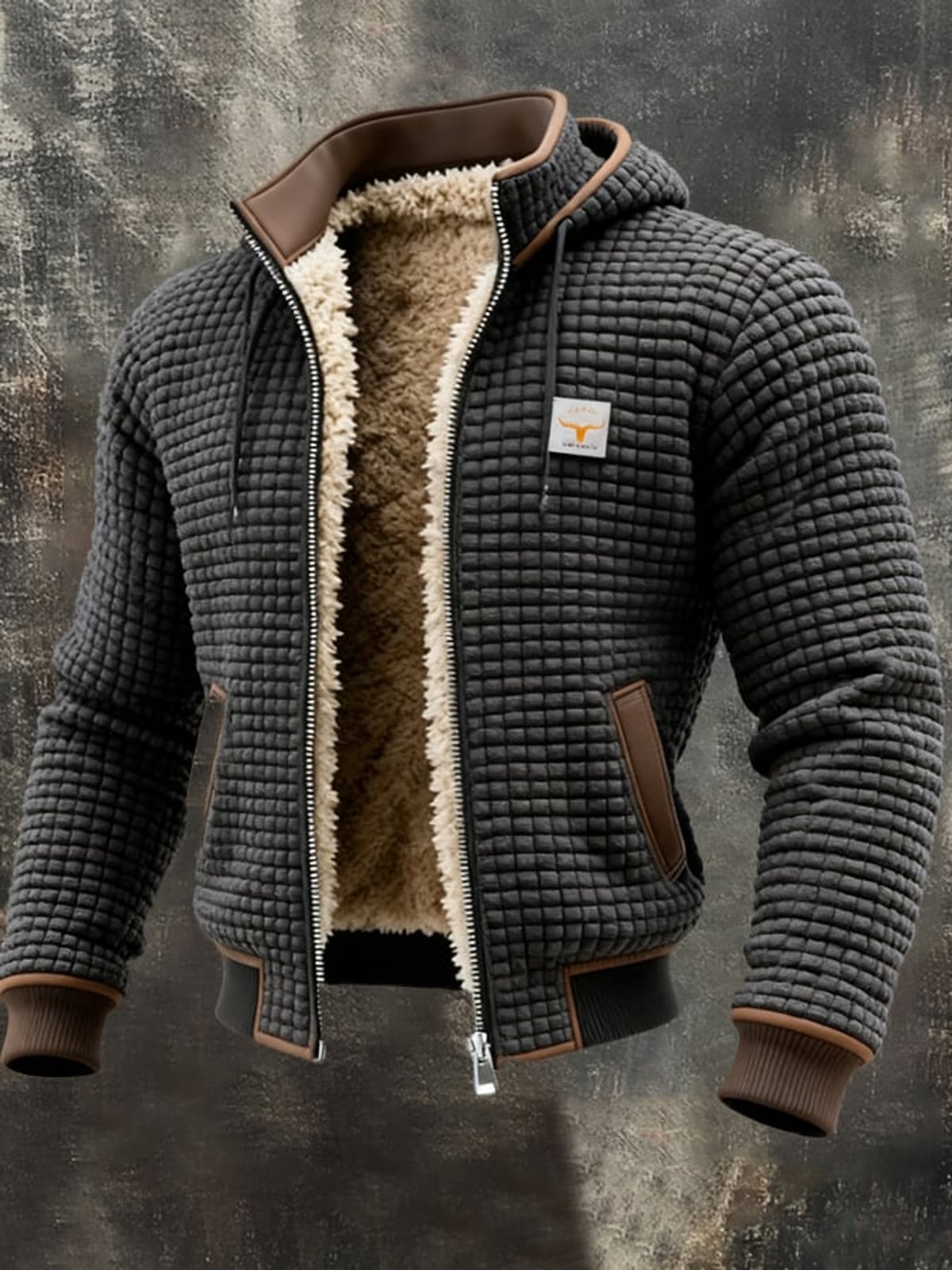 men's long sleeve quilted jacket with pockets in gray
