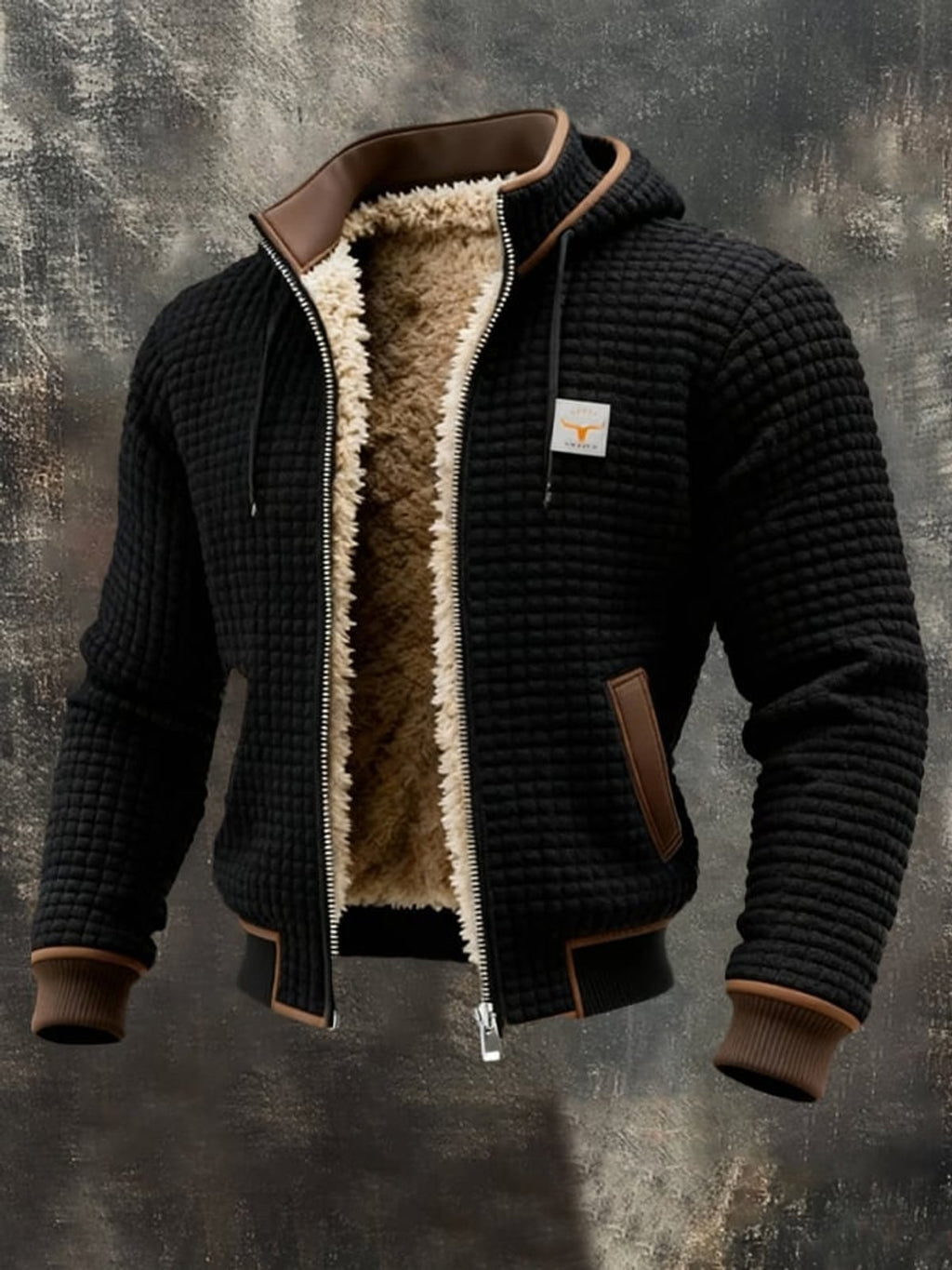 men's long sleeve quilted jacket with pockets in black