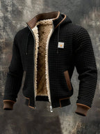 men's long sleeve quilted jacket with pockets in black