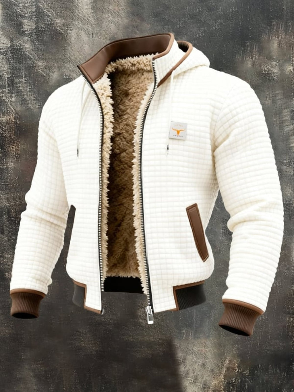 men's long sleeve quilted jacket with pockets in white