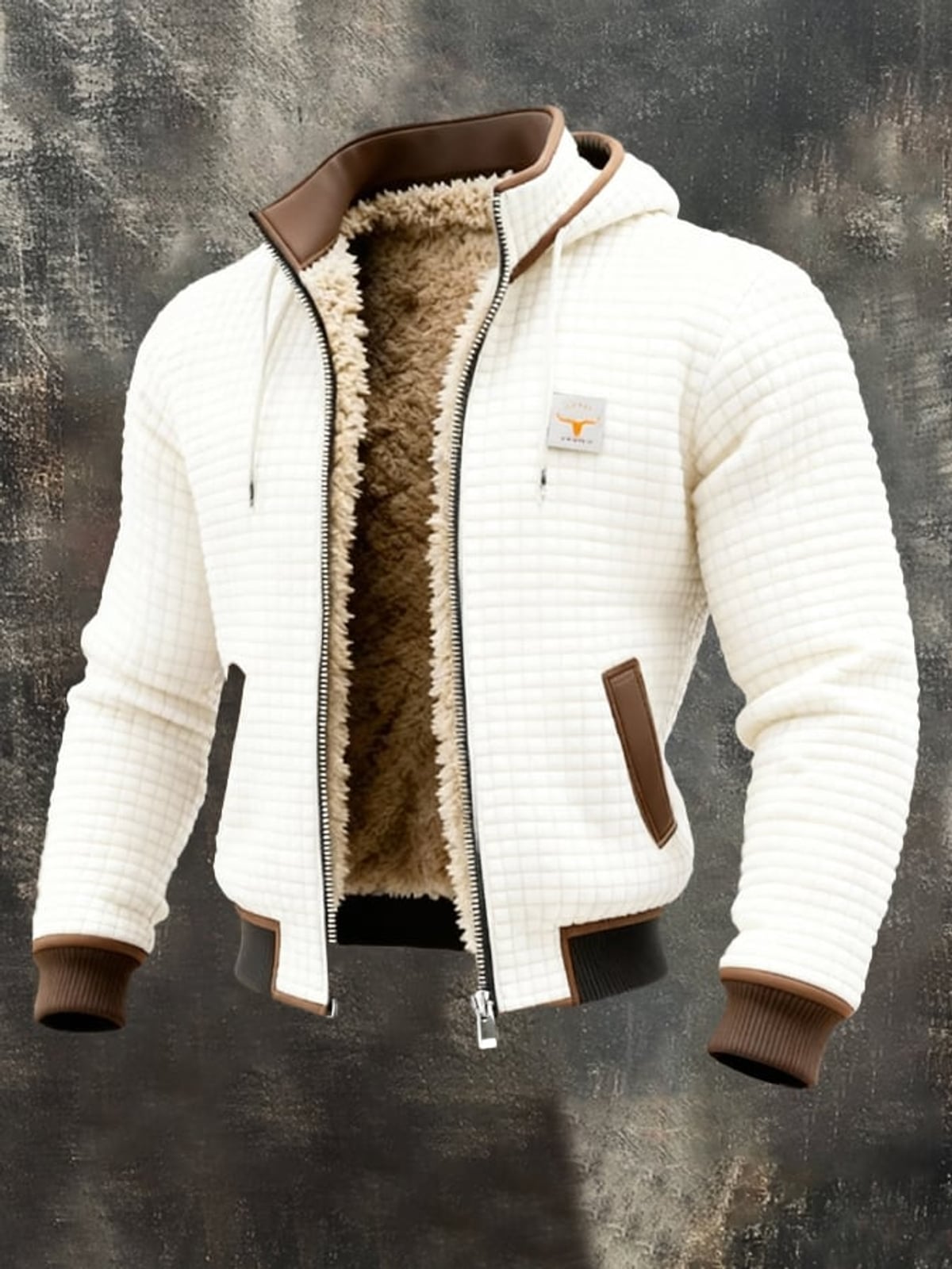 men's long sleeve quilted jacket with pockets in white