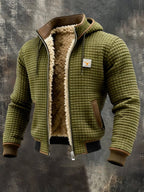 men's long sleeve quilted jacket with pockets in olive green