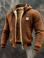 men's long sleeve quilted jacket with pockets in brown