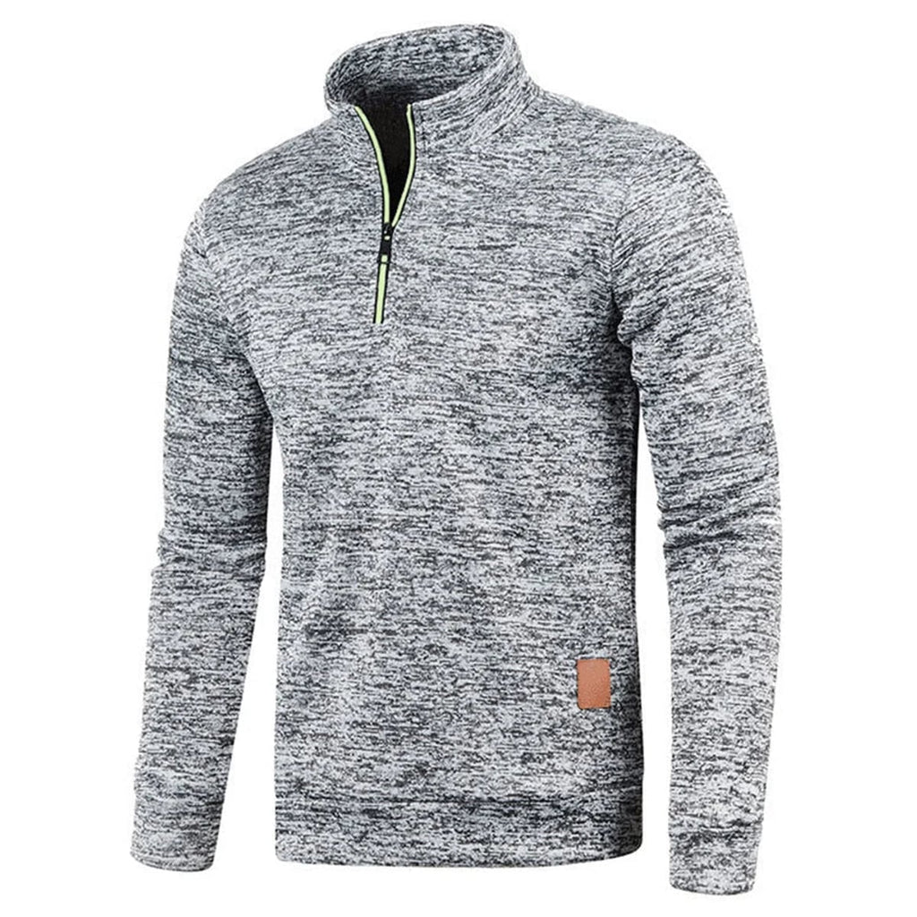 men's long sleeve roll neck pullover in light gray