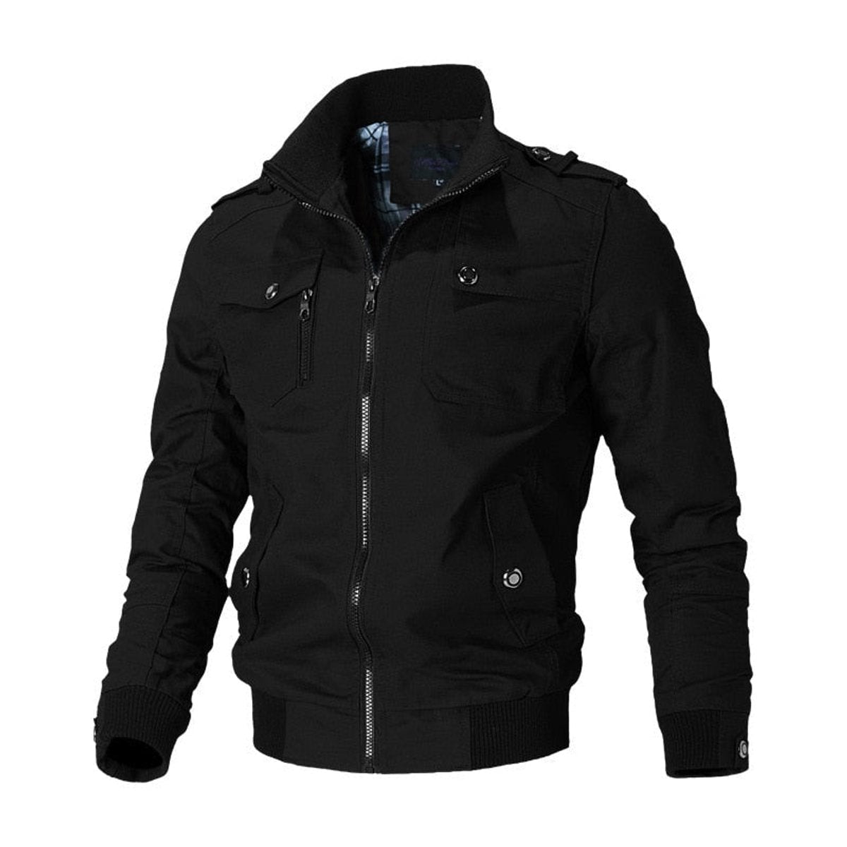 men's military zip-up bomber jacket in black