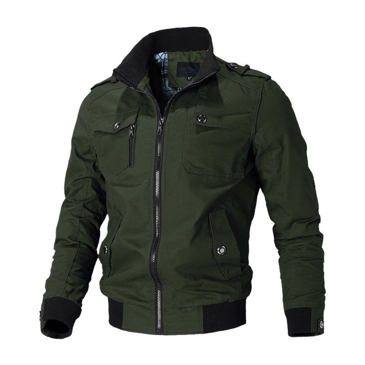 men's military zip-up bomber jacket in green