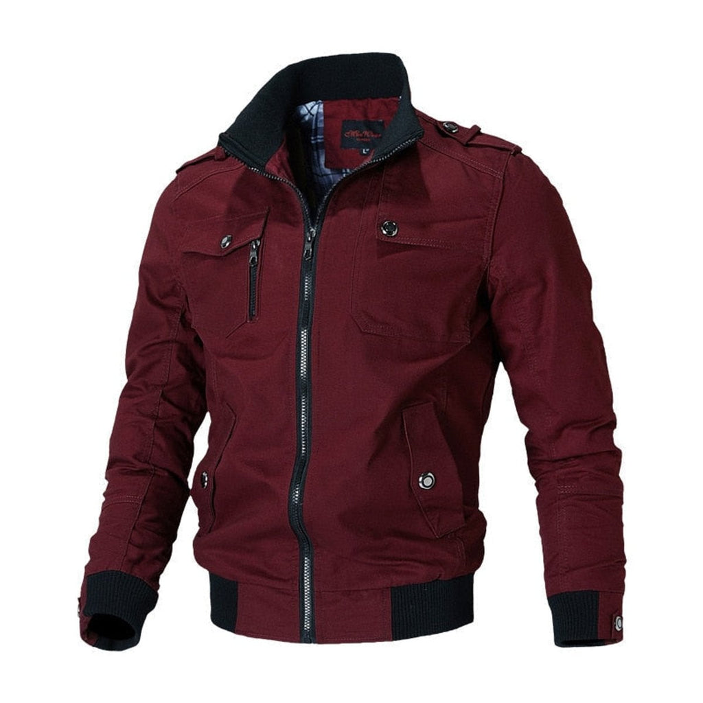 men's military zip-up bomber jacket in red
