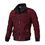 men's military zip-up bomber jacket in red