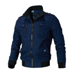 men's military zip-up bomber jacket in blue