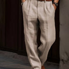 men's pleated relaxed fit trousers in beige