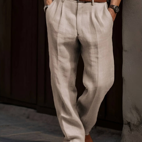 men's pleated relaxed fit trousers in beige