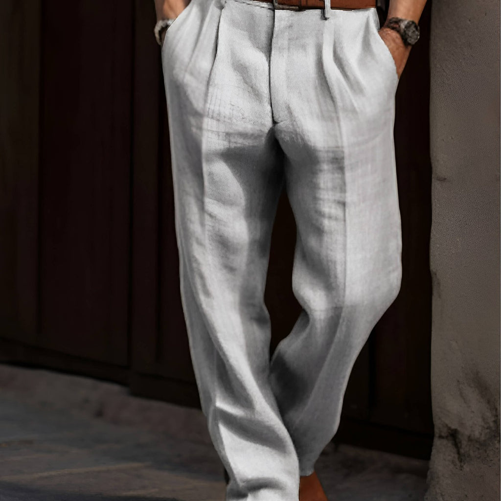 men's pleated relaxed fit trousers in gray