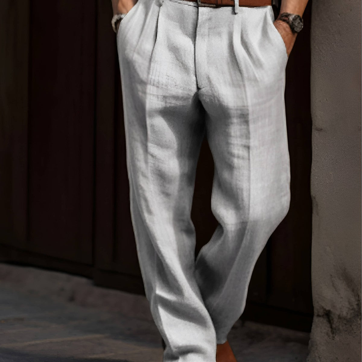 men's pleated relaxed fit trousers in gray