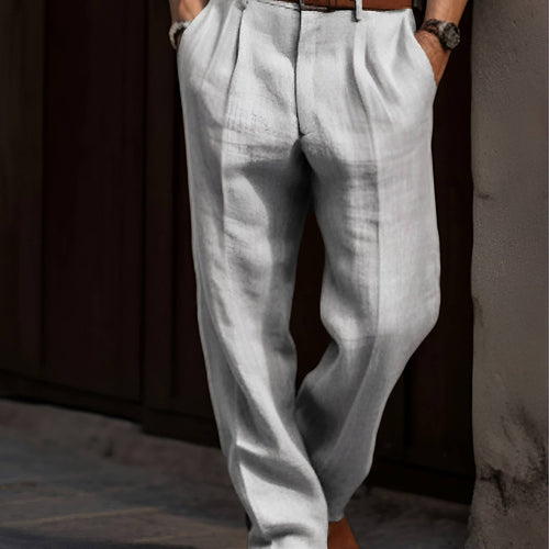 men's pleated relaxed fit trousers in gray