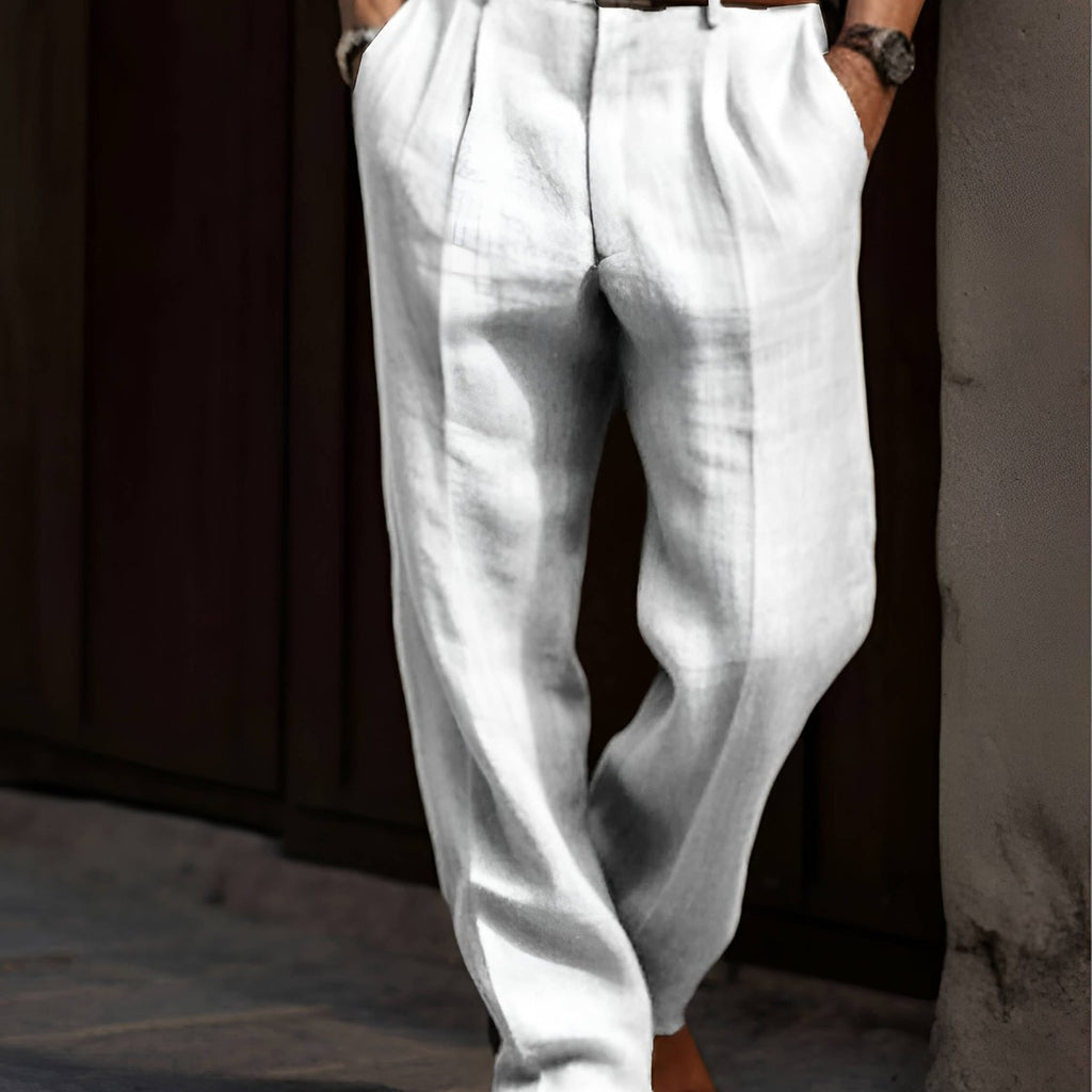 men's pleated relaxed fit trousers in white