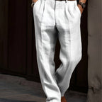 men's pleated relaxed fit trousers in white