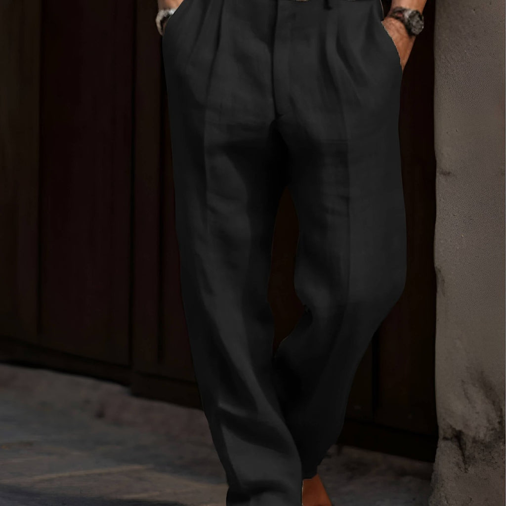 men's pleated relaxed fit trousers in black