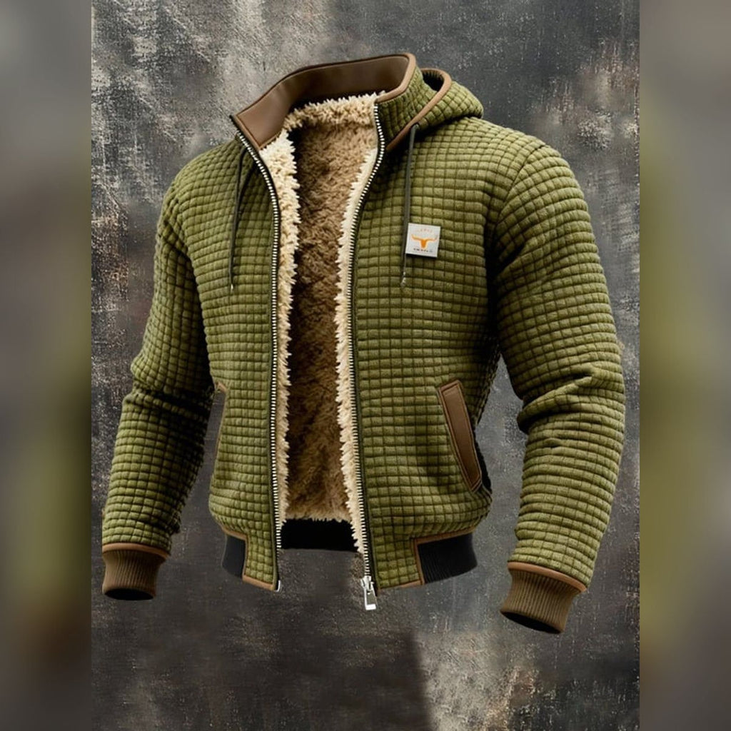 men's quilted hooded full-zip jacket in olive green