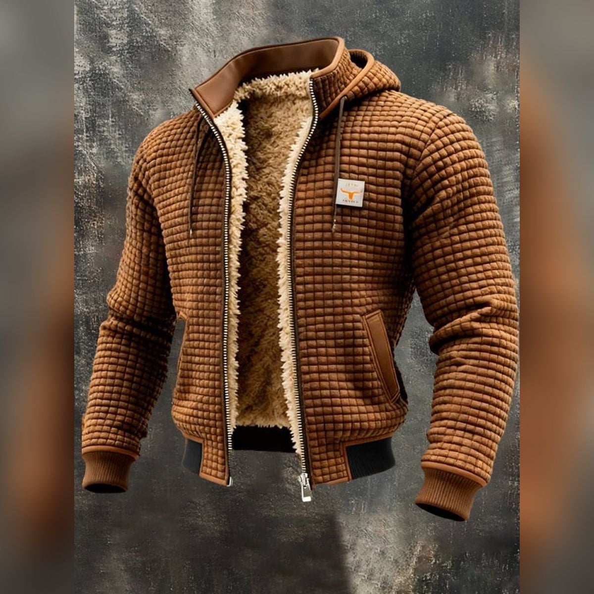 men's quilted hooded full-zip jacket in brown