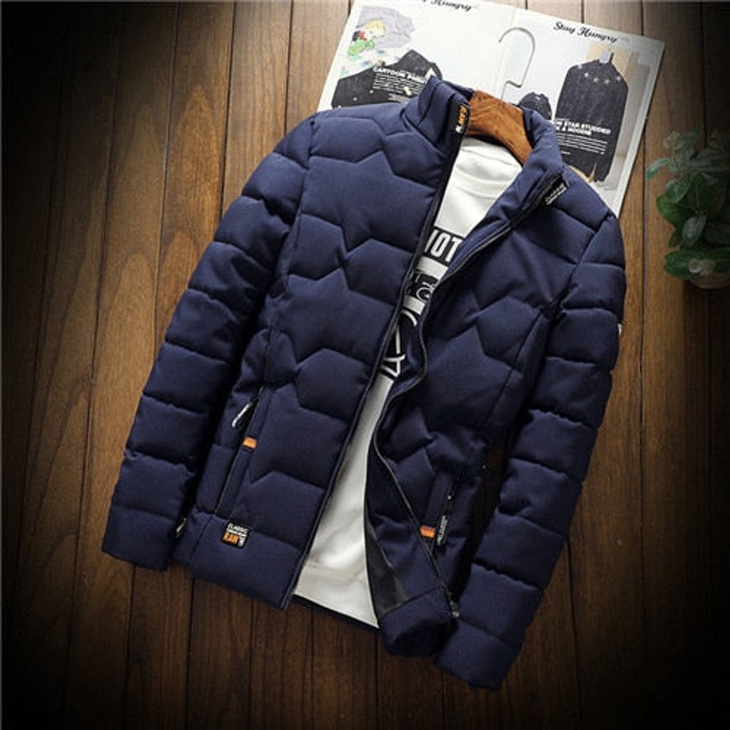 men's quilted zip-up jacket in blue