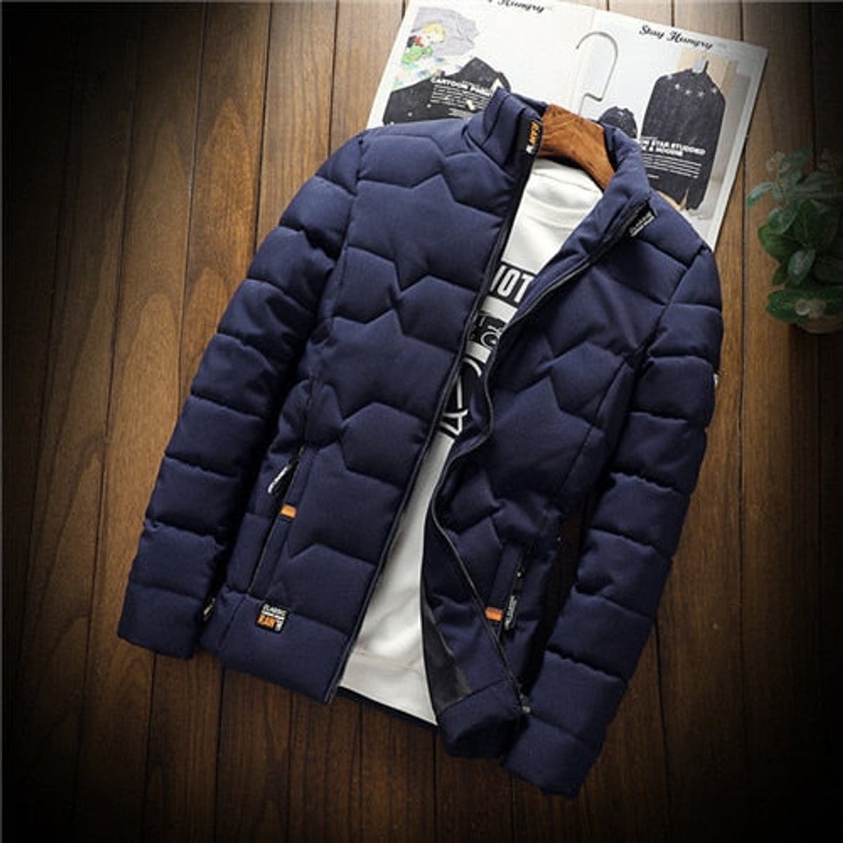 men's quilted zip-up jacket in blue